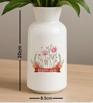 BK Gift Kişiye Özel Çiçek Tasarımlı Seramik Vazo-16, Ev Hediyesi, Ofis Hediyesi