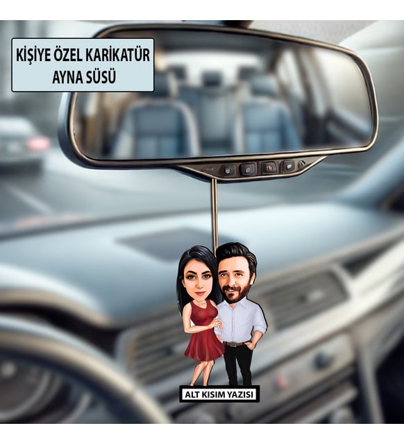 Sevgiliye Özel Karikatür Ayna Süsü – Sevgililer Günü Hediyesi Araç İçi Süs
