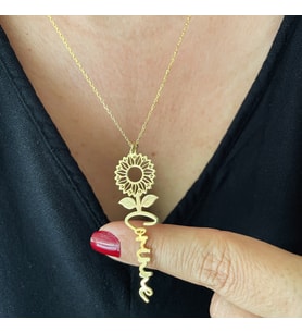 14k Altın Kaplamalı Gümüş İsimli Çiçek Kolye