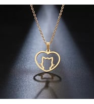 Kişiye Özel 925 Ayar Gümüş Kalp Kedi Kolye (Gold)