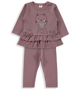 Civil Baby Kedi Baskılı 6-18 Ay Takım - Kahve
