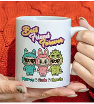 BK Gift Kişiye Özel İsimli Best Friend Sevimli Canavar Tasarımlı Beyaz Kupa Bardak-1, Arkadaşa Hediye, Sevgiliye Hediye, Doğum Günü Hediyesi