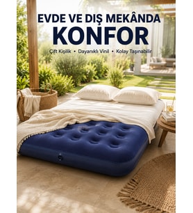 Konforlu Çift Kişilik Şişme Yatak Flokeli Yüzey Dayanıklı Gövde