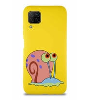 Huawei P40 Lite Soft Premier Kapak Salyangoz Gary Tasarımlı Silikon Kılıf - Sarı (Şeffaf)