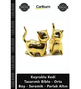 Özel Üretim Dekoratif Modern Lüks Kuyruklu Kedi Tasarımlı Biblo Orta Boy Seramik Parlak Altın