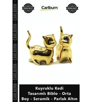 Özel Üretim Dekoratif Modern Lüks Kuyruklu Kedi Tasarımlı Biblo Orta Boy Seramik Parlak Altın