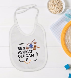 BK Kids Avukat Olucam Tasarımlı Beyaz Bebek Mama Önlüğü-1