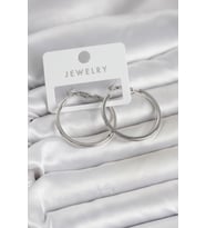 Gümüş Renk Pirinç Köşeli Kenar Halka 32 mm Kadın Küpe 5886 - HPSBYI1785-3265