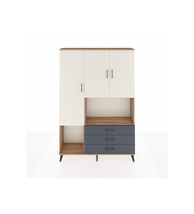 Arges Dolap 6 Raflı 3 Çekmeceli 3 Kapaklı 132x30x195 Çam-Aytaşı/Antrasit