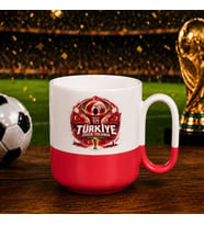 BK Gift Türkiye Taraftar Temalı Dünya Futbol Kupası Tasarımlı Kırmızı Joyful Kupa Bardak-6 Tek Yürek Milli Takım Ruhu