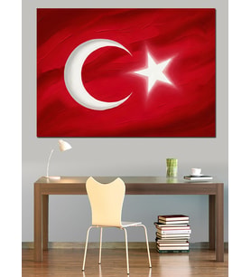 Kırmızı Zemin Üzerinde Türk Bayrağı Dekoratif Kanvas - Mdf Ahşap Tablo