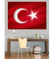 Kırmızı Zemin Üzerinde Türk Bayrağı Dekoratif Kanvas - Mdf Ahşap Tablo