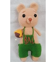 Yeşil Tulumlu Ballı Ayıcık Amigurumi Organik Oyuncak