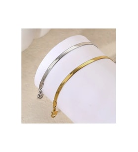 Çelik Takı Seti Bileklik Italyan Ezme Model Ikili 0.4 mm Genişlik 17 cm Uzunluk Ek 5 cm Gold Gümüş