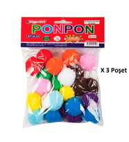 Bigpoint Ponpon 5 cm 10 Renk / 25'li Poşet x 3 Poşet