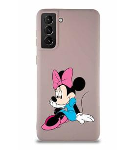 Samsung Galaxy S21 Plus Soft Premier Kapak Minnie Mouse-E Tasarımlı Silikon Kılıf - Pudra (Şeffaf)