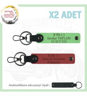 Motosiklet Severlere, İsim Plaka ve B Rh (-) Kan Grubu Yazılı x2 Anahtarlık, Nar Çiçeği-F Yeşil-Syh (Çok Renkli)