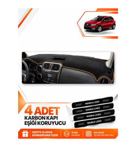 DACIA SANDERO STEPWAY (2015-2021) Uyumlu Ön Torpido Koruma Kılıfı Halısı - Siyah Kahverengi