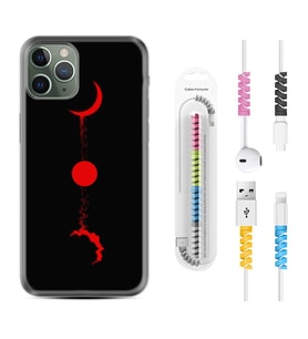 Apple iPhone 11 12 13 14 Pro Max Kılıf Kablo Koruma Spiral Silikon Red Moon 1710