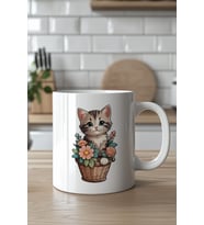 Sevimli Kedi Desenli 330ml Baskılı Beyaz Seramik Kupa Bardak