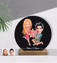 BK Gift Kişiye Özel Sevgililer Karikatürlü Yuvarlak Ahşap Biblo-19