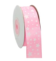 Saten Kurdele, Yıldız Baskılı, 2,50 cm x 23 mt - PEMBE