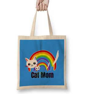 CAT MOM Rainbows Mothers Day Bez Çanta Uzun Saplı