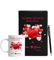 Sevgililer Gününe Özel Siyah Defter Kalem & Kupa Hediye Seti 31
