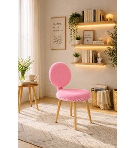 Yeni Sırtlı puf,makyaj masası pufu, pembe peluş kumaş dekoratif puf,