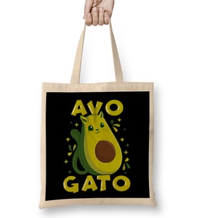 Cute & Funny Avogato Avocado Cat Pun Bez Çanta Uzun Saplı