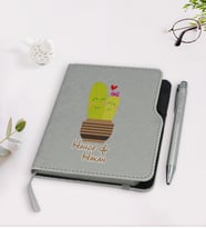 BK Gift Kişiye Özel Kaktüs Tasarımlı Gri Termo Deri Defter Kalem Seti-13