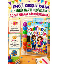 Okula Yeni Başlayan Öğrencilere Sınıfımıza Hoşgeldin Yazılı 10 Adet Hediye Seti 1. Sınıf- Sene Başı Hatırası Emoji Kurşun Kalem Tebrik Kartı Hediyeli