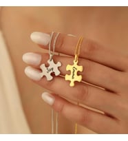 Kişiye Özel 925 Ayar Gümüş Çift Puzzle Parçası İsim Kolye (Gold) Couple Hediye