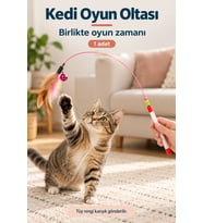 Kedi Oyun Oltası Tüylü Zilli Esnek Telli Kedi Oyuncağı