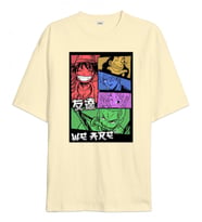 One Piece Anime Tasarım Baskılı Oversize Unisex Tişört (Krem)