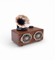 Ultratekno NS-801BT Gerçek Ahşap FM Radyo Gramofon Görünümlü Bluetooth Hoparlör (Hediyelik) (Koyu Kahverengi)