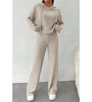 Nare Taş Rengi Crop Bluz Pantolon Alt Üst Takım (Taş)