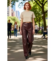 Suni Deri Wide Leg Pantolon Kadın Casual Günlük Kullanım İçin Fonksiyonel Dayanıklı Modern
