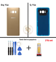 Samsung Galaxy S8 Gold Renk Arka Kapak + Tamir Seti + B7000 Yapıştırıcı Arka Cam Batarya Kapağı Pil Kapağı Lazer Kesim Back Cover Galaxy S8 Uyumlu