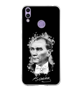 Huawei Honor 8c  Uyumlu Kapak Atatürk Tasarımlı Şeffaf Silikon Kılıf