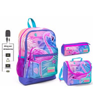 Coral High Pembe Flamingo Baskılı Kız Çocuk İlkokul Çanta Seti - USB Çıkışlı