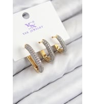 Pirinç Zirkon Taşlı 3'lü Oval Dikdörtgen Model Gold Ve Gümüş Renk Kadın Küpe (Altın)