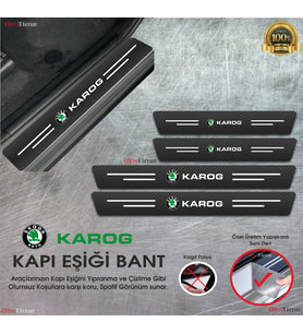 Skoda Karog  Logolu Karbon Kapı Eşiği Koruyucu Suni Deri 4'lü Set