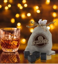 BK Gift Whiskey Tasarımlı Özel Kesesinde 12’li Doğal Granit Viski Soğutma Taşı Seti - Model 1