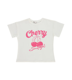 Civil Girls Cheryy Baskılı 6-9 Yaş Tişört - Ekru