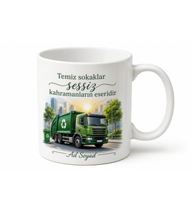 Çöp Kamyonu Sürücüsü Geri Dönüşüm Toplama Temalı Baskılı Kupa Bardak Hediye