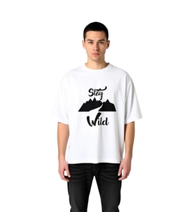 Doğada Vahşi Kalmanın Çağrısı Baskılı Erkek Oversize Tişört