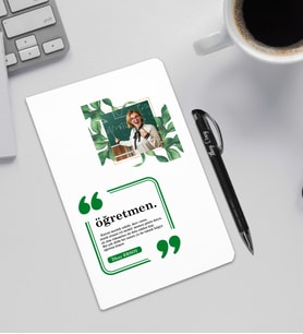 Kişiye Özel Hediye  Öğretmenler Günü Fotoğraflı   Defter & Kalem Seti OGD002 (Beyaz)