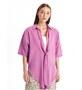 LCWAIKIKI Classic Mor Şal Yaka Düz Oversize Keten Görünümlü Kadın Kimono