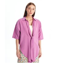 LCWAIKIKI Classic Mor Şal Yaka Düz Oversize Keten Görünümlü Kadın Kimono